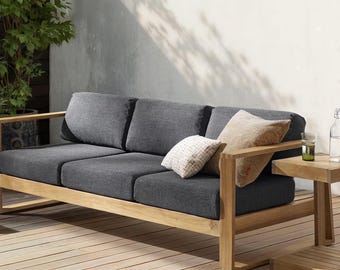 Modern Outdoor Sofa with Aluminum Frame, Weather Resistant Patio Couch, Natural Beige Lounge