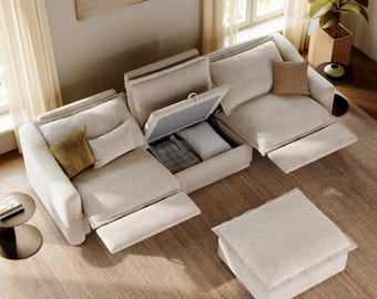 Cloud Comfort Reclining Sectional Sofa with Hidden Storage Ottoman and USB Charging