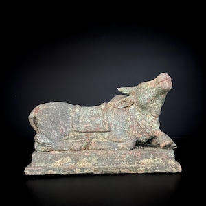 Sculpture javanaise ancienne de taureau Nandi en Bronze, décor d'autel de temple hindou sacré, XIXe siècle