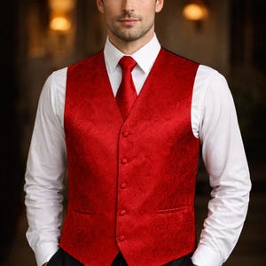 Men’s Paisley Tuxedo Vest Set XS–6XL – Formal Waistcoat, Tie, Pocket Square, Wedding Prom
