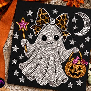 Coquette Rhinestone Ghost PNG SVG, Pink Leopard Bow Bling Design, Girly Halloween Sublimation, Digital Download for Multiple Products