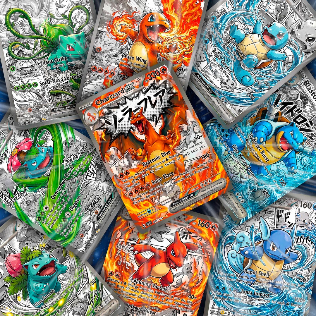 Comic Anime Style Kanto Starter Evolution Fan Art Cards - Charmander ...