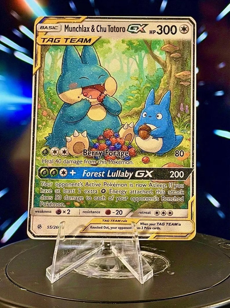 Pokemon & Studio Ghibli | Anhänger Team ginx | Fan-Art Sammelkarte Muchlax & Chu Totoro