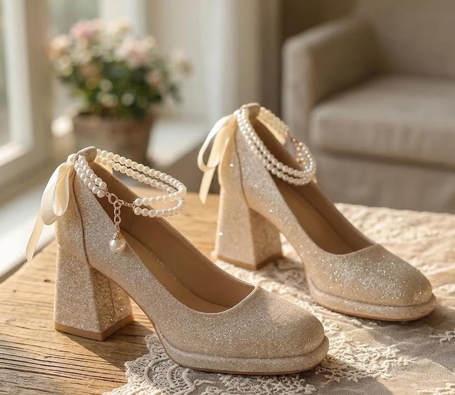 Block Heel Champagne Shoes - Etsy