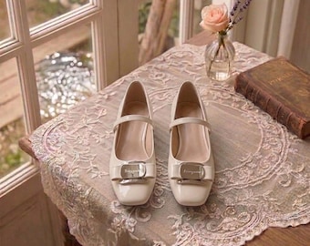 French Vintage Patent Leather Mary Janes: Bow Buckle Ballet Flats