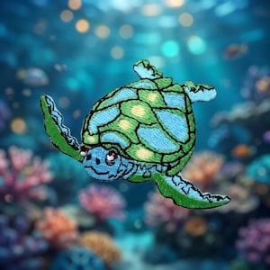 Sea Turtle Patch Embroidered Ocean Animal Iron On Sew On Applique