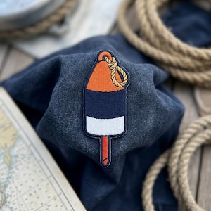Lobster Buoy Embroidered Patch or Sticker - Iron On Coastal Nautical Beach Applique Badge