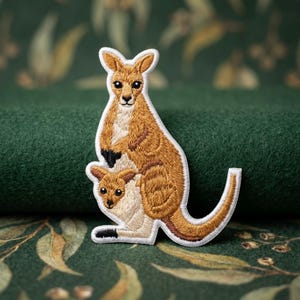Kangaroo Embroidered Patch or Sticker - Iron On Australian Wildlife Animal Applique for Jackets Hats Backpacks