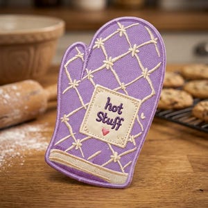 Purple Oven Mitt Patch – Funny Cooking Embroidered Applique for Jackets, Bags