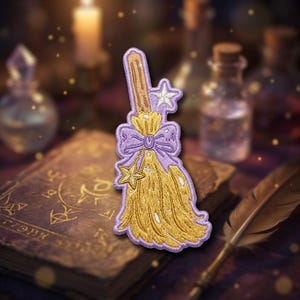 Witch Broom Embroidered Patch, Magic Applique, Halloween Witch Patch, Fantasy Costume Patch for Jacket, Backpack, Hat