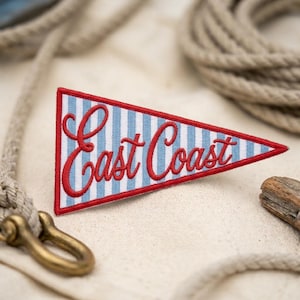 East Coast Embroidered Patch, Vintage Pennant Applique, Coastal Travel Patch, Retro Banner Patch for Jacket, Backpack, Hat