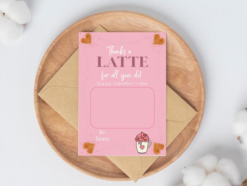 Thanks a Latte Valentine Printable Card, Coffee Gift Card Holder ...