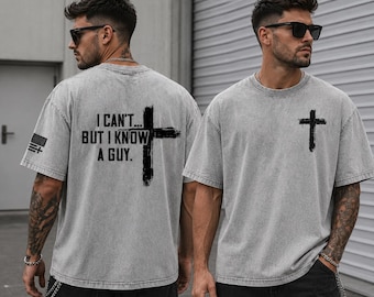 Camiseta "No puedo, pero conozco a un chico", camiseta cristiana con efecto desgastado, camiseta divertida con la cruz de Jesús, ropa urbana religiosa, regalo basado en la fe, atuendo patriótico de EE. UU.