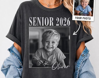 Custom Photo Senior 2026 Shirt, Comfort Colors Class of 2026 Tee, Graduation Gift, Vintage Picture Top, Custom Name High School Grad Top