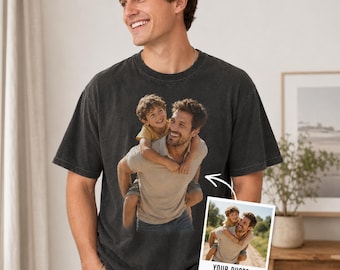 Custom Photo Comfort Colors Shirt, Fathers Day Gift, Personalized Dad Tee, Vintage Faded Edge Top, Husband Birthday, Grandpa Present
