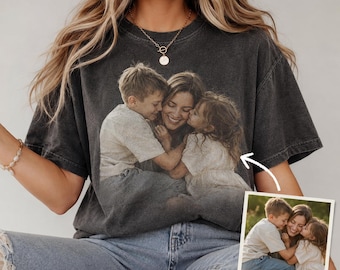 Custom Photo Comfort Colors Shirt, Mothers Day Gift, Personalized Mom Tee, Vintage Family Picture Top, Retro Apparel, Wife Birthday Present