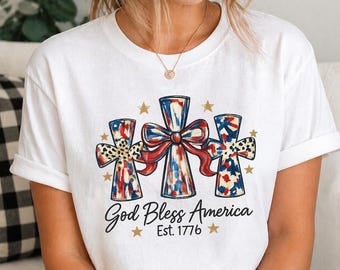 God Bless America Shirt, 250th Anniversary USA Tee, Patriotic Cross T-Shirt, 4th Of July Christian Top, Western Memorial Day Gift