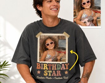 Custom Photo Comfort Colors Shirt, Retro Birthday Tee, Personalized Dad Top, Vintage Picture Gift, Groovy Party Apparel, Boyfriend Present