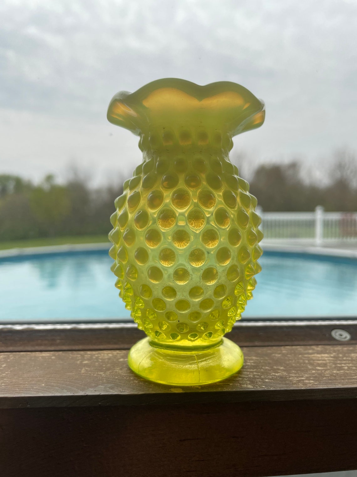 Fenton Vaseline Opalescent Hobnail Vase EAPG vintage glass Etsy