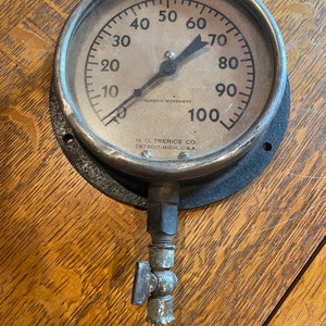 Vintage Gauge H O Trerice Co pressure gauge with brushed movement Industrial steampunk measurement