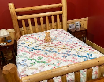 Vintage Drunkards Path Quilt: Handstitched Amish Pinwheel Patchwork