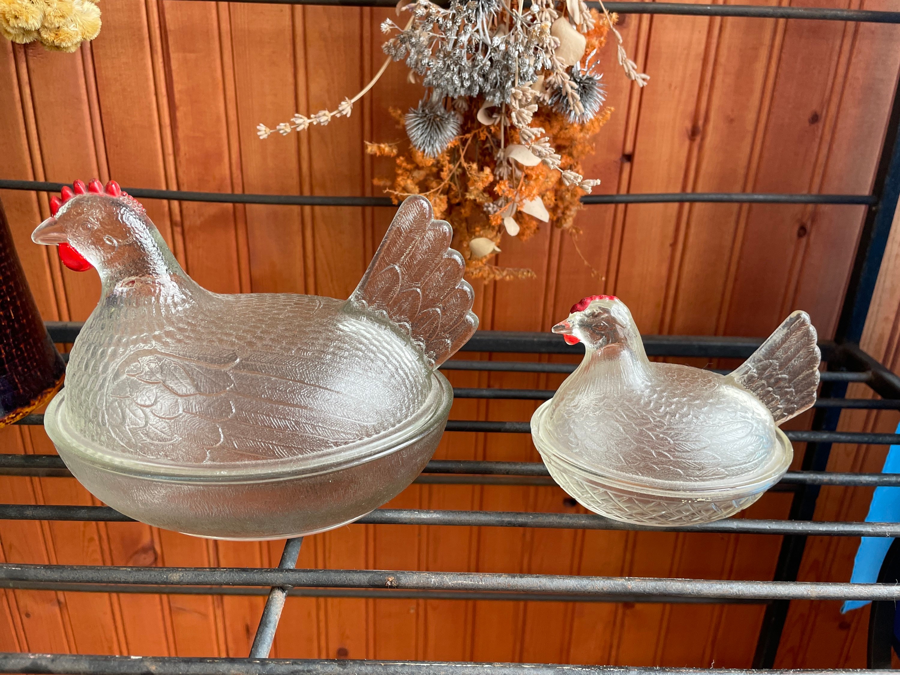 Bowls Hen on Nest Clear Glass Candy Dish Vintage Covered Chicken Dish