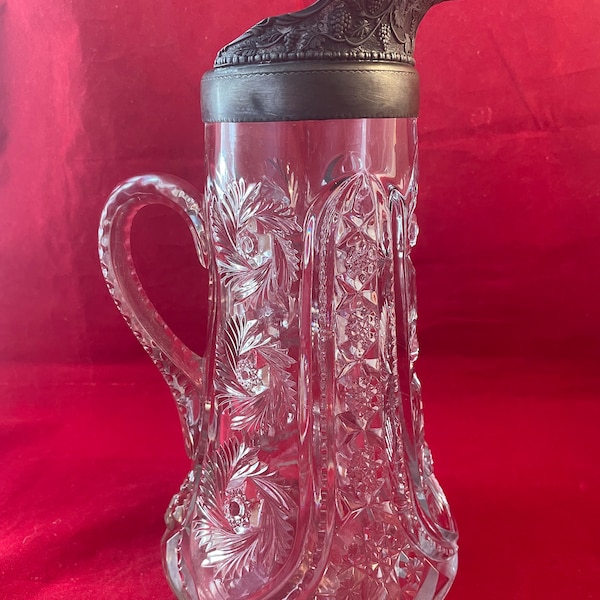 American Brilliant Period Crystal Cut Glass Pitcher / Tankard lead crystal 1800's pitcher