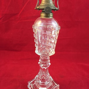 Antique Sandwich Glass Oil Lamp EAPG lamp  primitive lighting  whale oil lantern  waffle cut glass