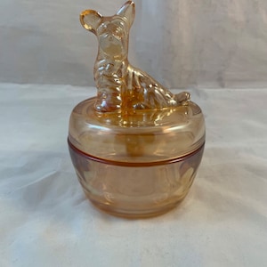Carnival Glass Scottie Dog Powder Dish vintage trinket box ring dish jewelry box depression glass era cosmetic