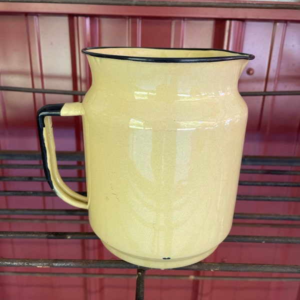 Vintage Yellow Enamelware Pitcher graniteware pitcher porcelain pitcher centerpiece flower vase