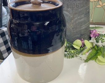 Antique Two Gallon Stoneware Crock with Lid. Brown and White Stoneware pottery stoneware canners