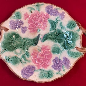 Majolica Floral Tray Griffin Smith & Hall majolica flower plate Majolica dish 1800 Majolica