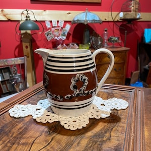 Mochaware Pitcher earthworm pattern 1800&#39;s English pottery