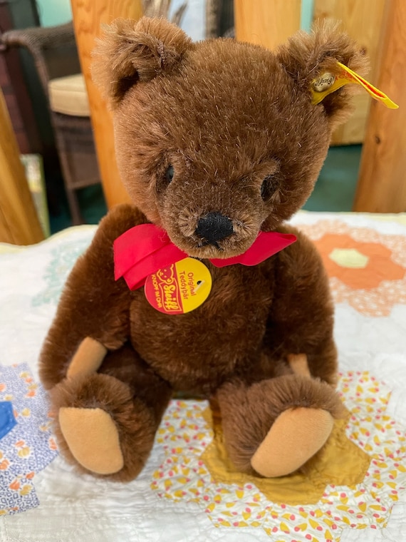 Vintage Steiff Mohair Teddy Bear - Jointed Chocolate Brown Plush