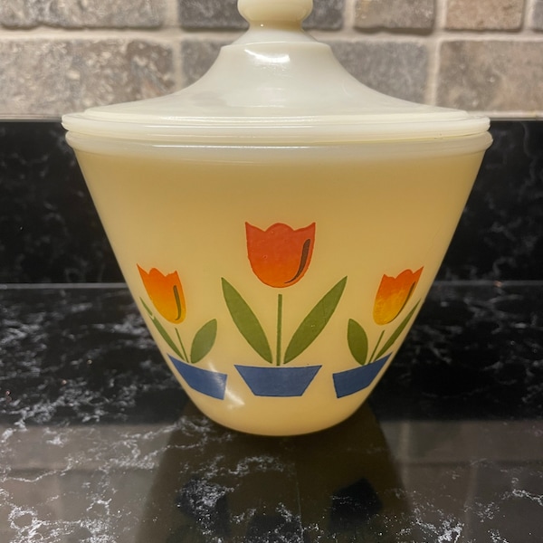 Fire King Ovenware Tulip Grease Jar