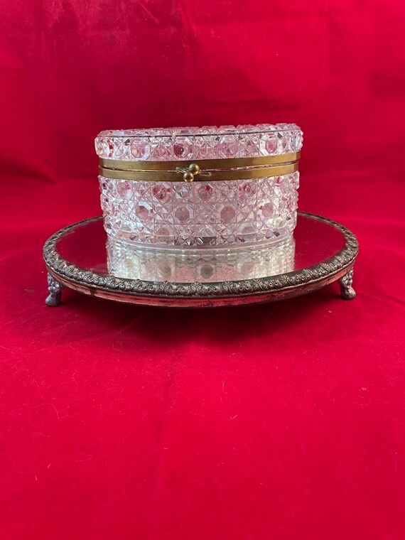 Antique Cut Glass Casket Jewelry Box Dresser Box Gem
