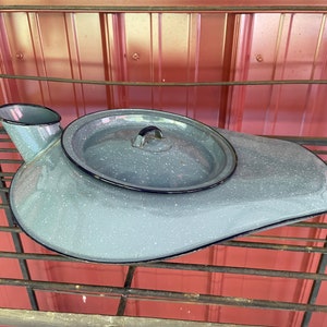 Antique Graniteware Bed Pan with Lid antique granite ware bedpan hospital equipment vintage medical equipment bedside
