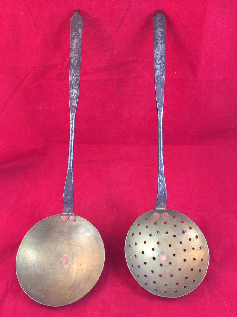 Antique Ladle And Skimmer Brass Scoop Wrought Iron Handles Etsy
