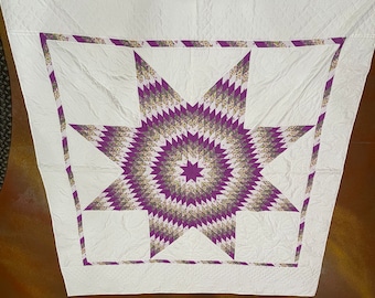 Vintage Texas Star Quilt: Handsewn Purple Floral Design (84" x 96")