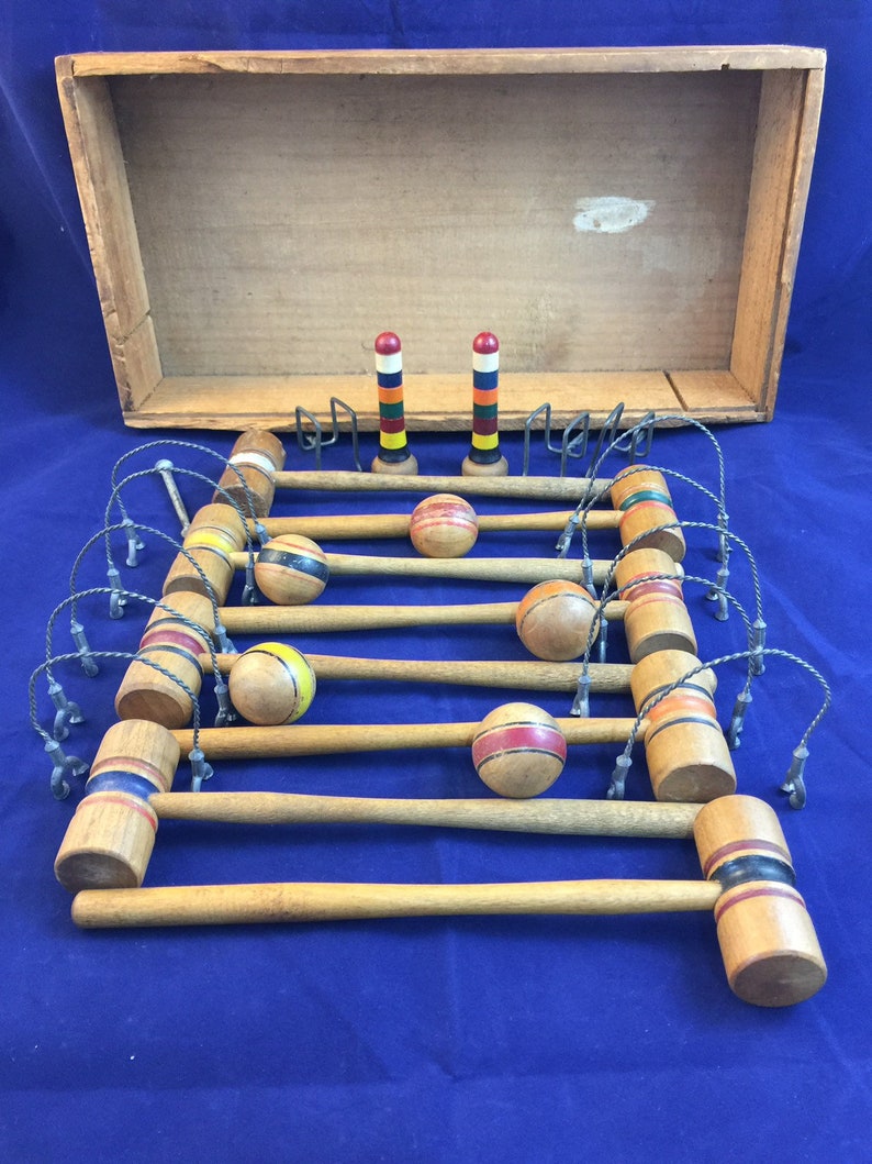 Antique Croquet Set Miniature Table Top Game Lawn Games Etsy