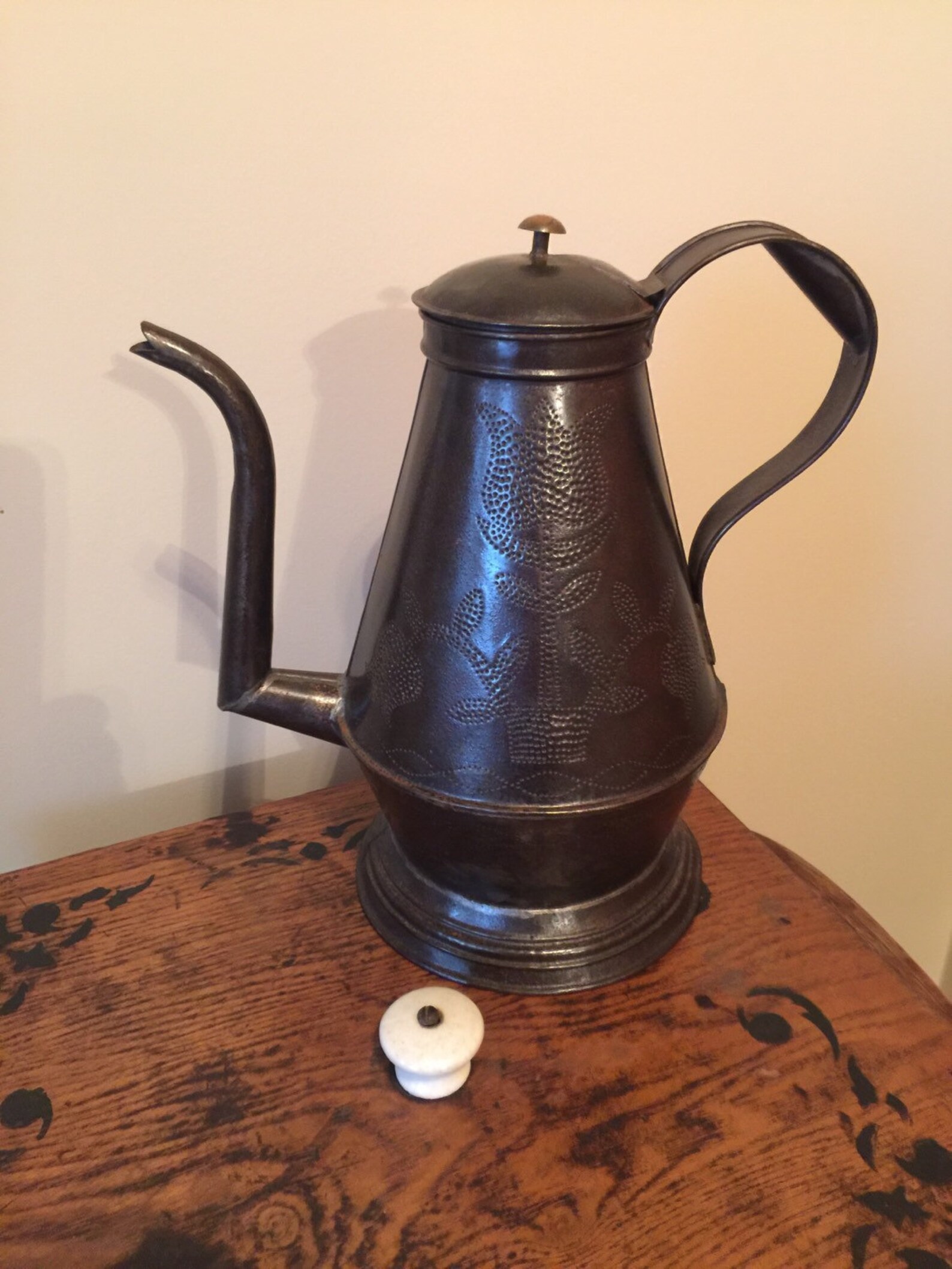 Antique Wrigglework Coffee Pot...Primitive Punch Tin Tea Pot Etsy