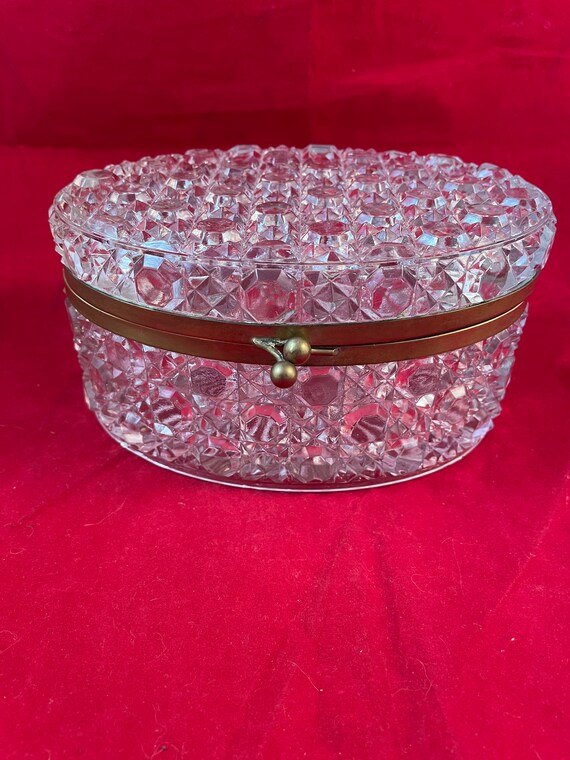 Antique Cut Glass Casket Jewelry Box Dresser Box Gem