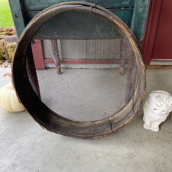 Primitive Sifter / Sieve antique wooden sifter  Round Antique Bentwood Grain Sieve Wood & Wire Farmhouse Sifter