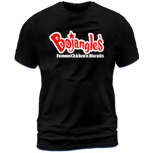 May include: Black t-shirt with the Bojangles' logo in red and white. The logo includes the word "Bojangles'" in a stylized font with a star, and the text "Famous Chicken 'n Biscuits" below.