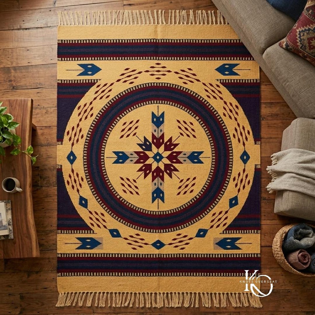 Rustic Wool Rug Handwoven Rustic Southwestern Wool Rug: Native Geometric Area , Boho ...