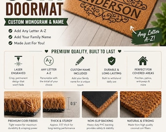 Personalized Custom Doormat, Engraved Coir Welcome Mat, Custom Name Doormat, Housewarming Gift, Front Door Mat, Outdoor Entry Rug, 18x30