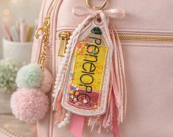 Etichetta personalizzata per matita – Etichetta personalizzata per zaino con nome – Etichetta per zaino scolastico per bambini – Ciondolo per matita con coriandoli glitterati – Regalo per il ritorno a scuola