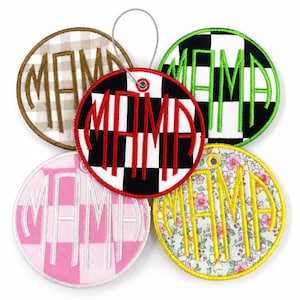 Mama Monogram Bag Tag | Embroidered Mama Patch for YETI Backpack, Diaper Bag Charm, Personalized Mama Gift, Custom Fabric Tag