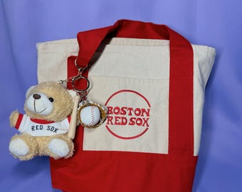 Boston Red Sox Embroidered Tote Bag with Baseball Bear Charm