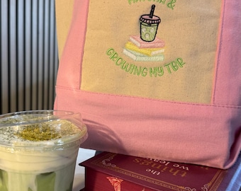 Matcha and books tote bag